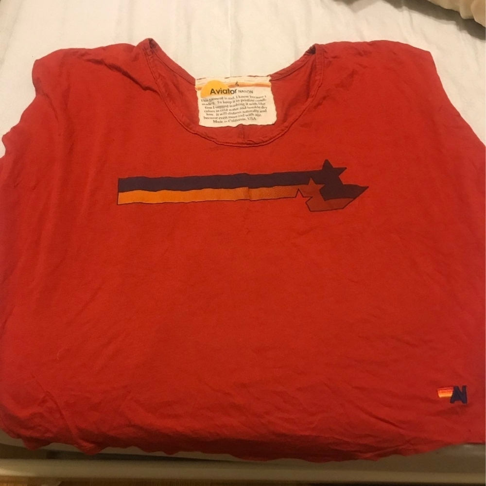 Aviator Nation Red Short Sleeve Tee with Bold Arrow Graphic